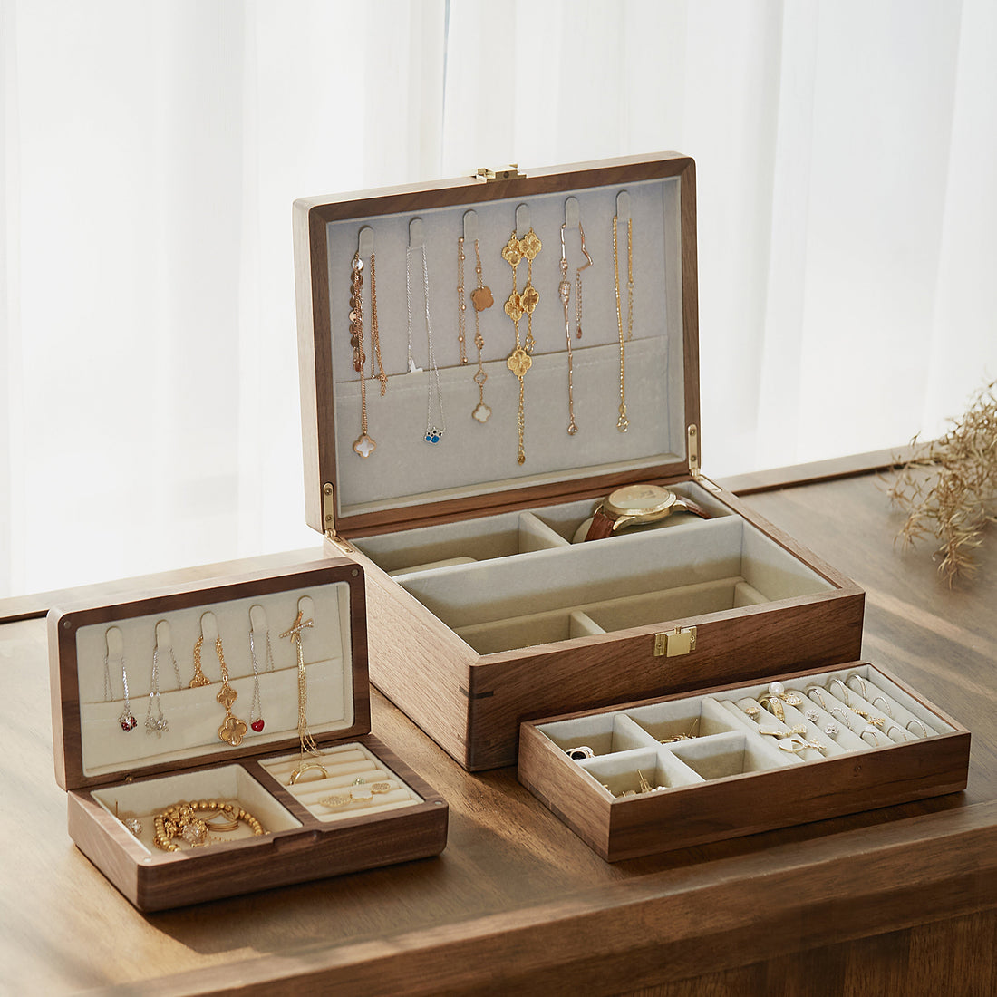 Black Walnut with Brass : The Timeless  design philosophy behind the "Zero Coatings " ------Wood Jewelry box with Lock.