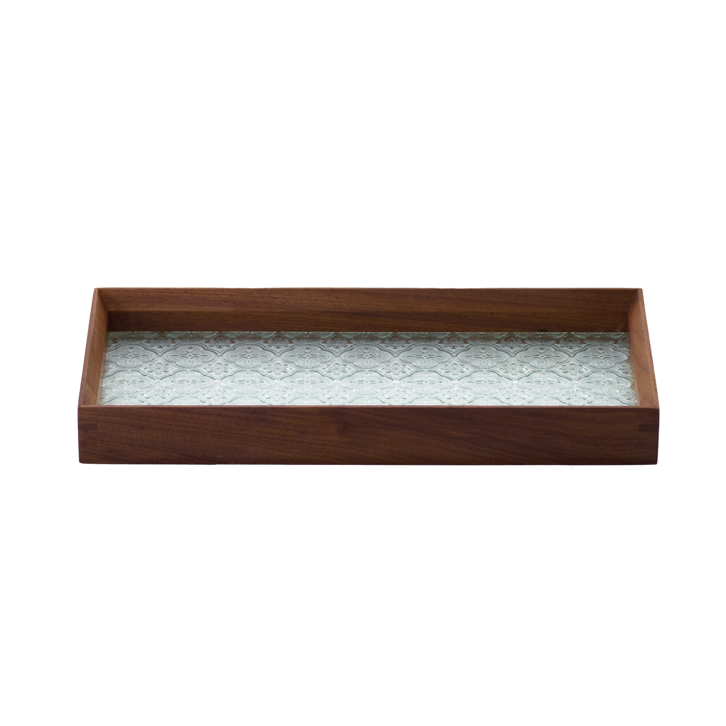 Glass & Wood ServingTray with Pattern Glass for Kitchen Countertop Home Decor for Coffee Table, Decorative Trays
