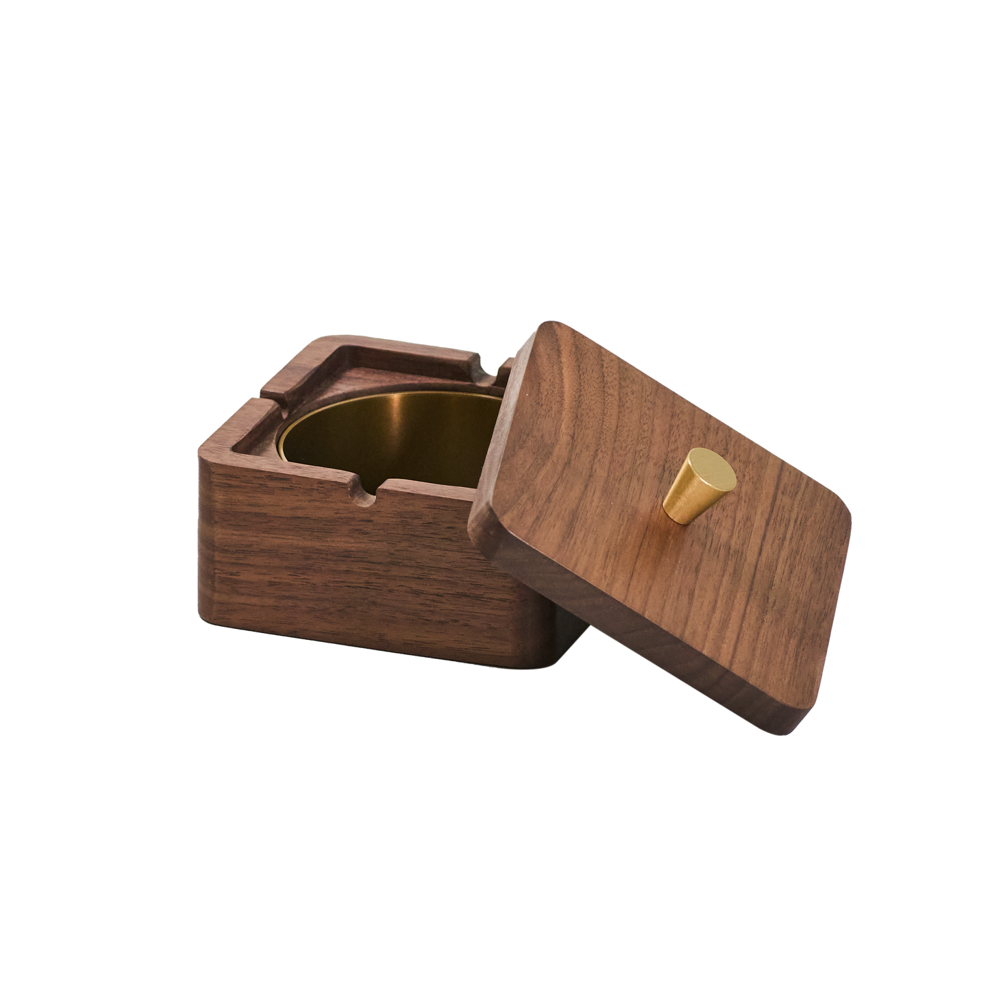 Walnut Wooden Ashtray for Cigarettes with Lid ,Windproof woodern Ashtray with brass liner for Outdoor and Indoor Use