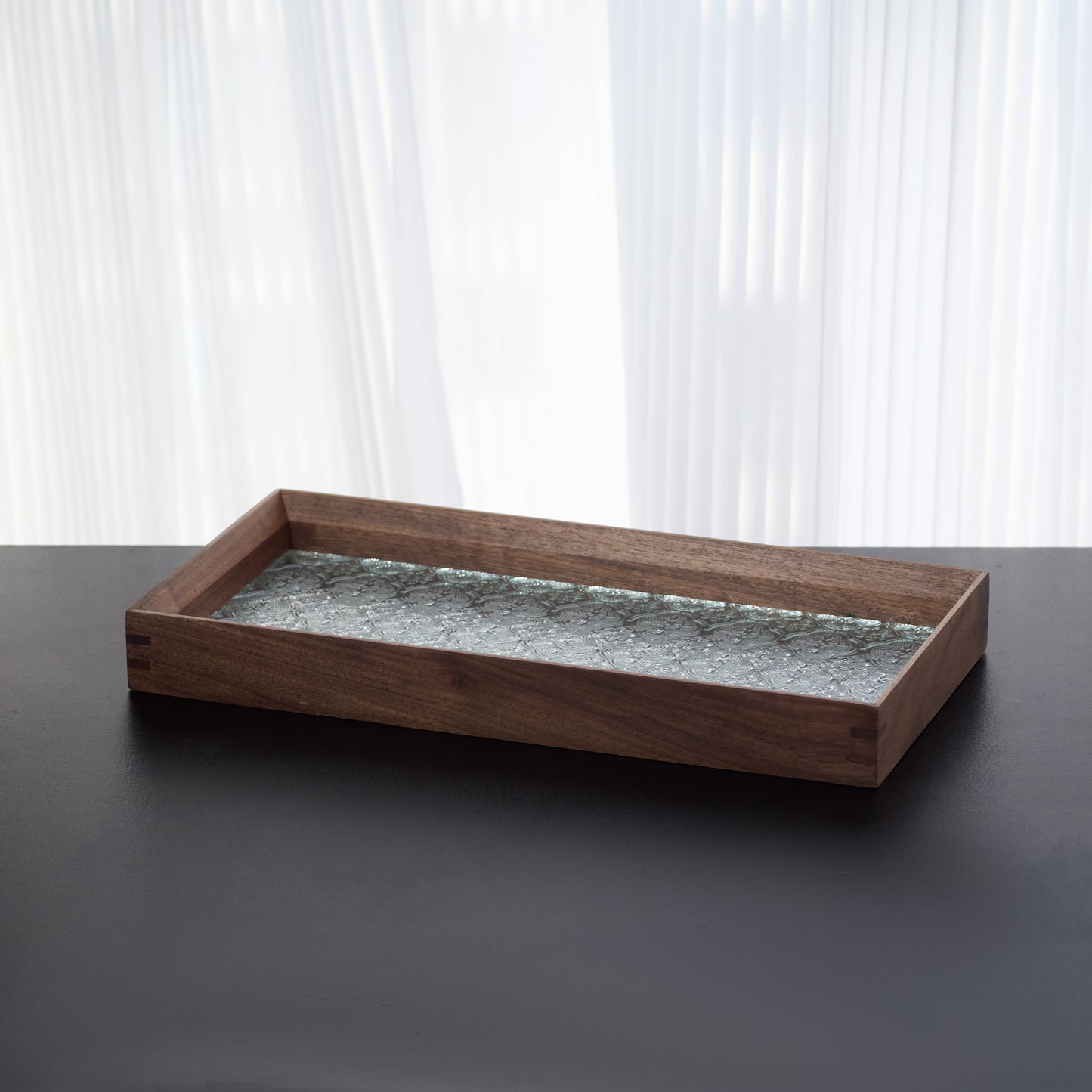 Glass & Wood ServingTray with Pattern Glass for Kitchen Countertop Home Decor for Coffee Table, Decorative Trays