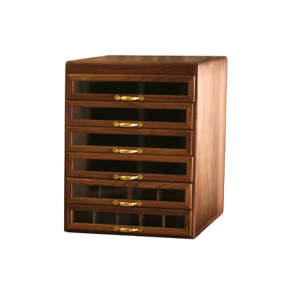 Walnut Wooden 6-Layer Storage Box with Drawer