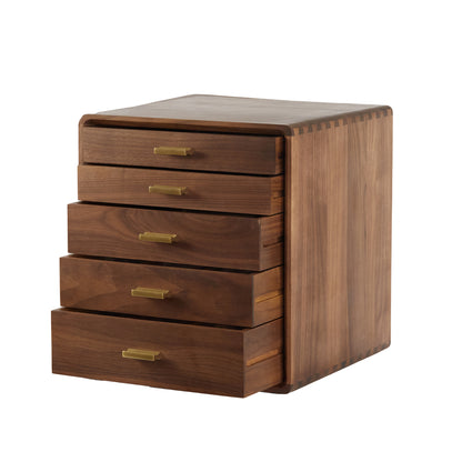 Walnut Wooden 5-Layer Storage Box with Drawer