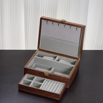 Walnut Wooden handmade Jewelry Box with removable Divider Organizer Box