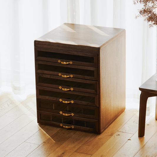 Walnut Wooden 6-Layer Storage Box with Drawer