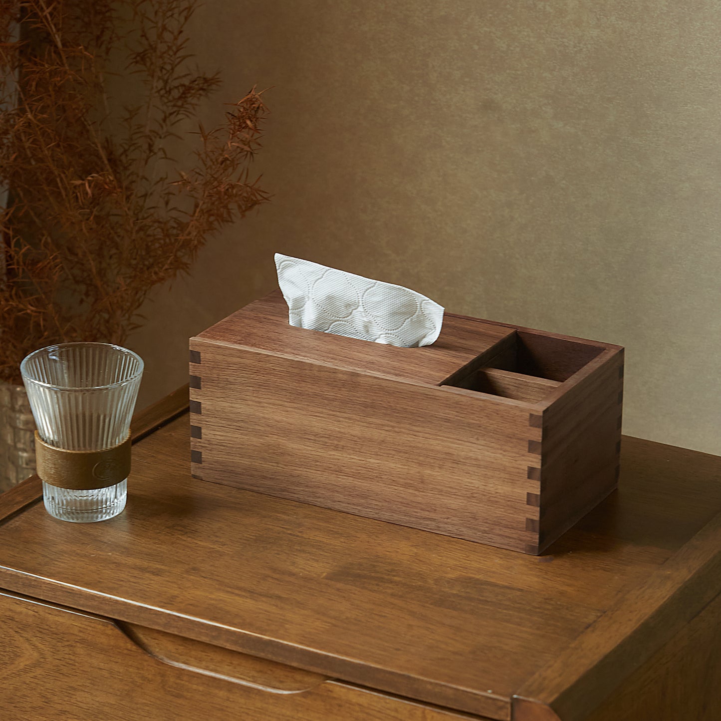 Luxun Multifunctional Tissue Box -Handmade Walnut Organization Tray