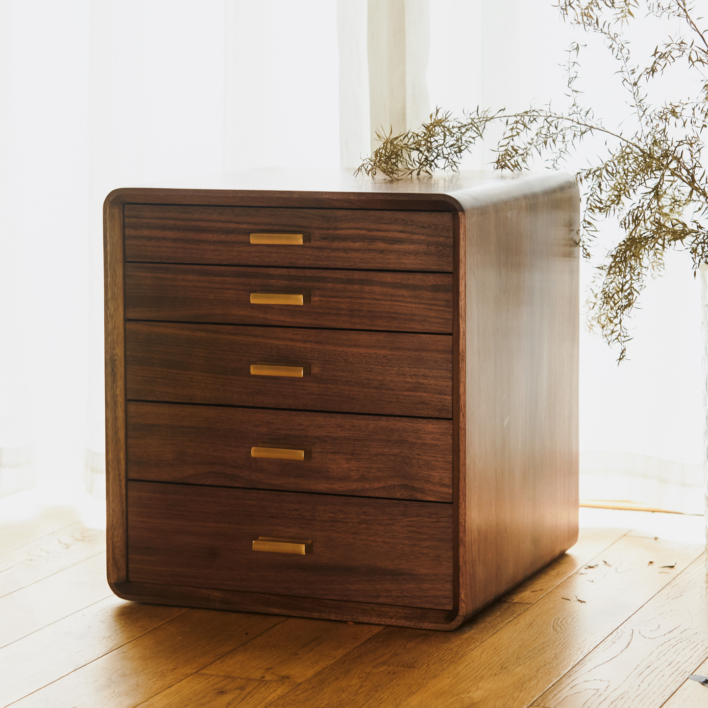 Walnut Wooden 5-Layer Storage Box with Drawer