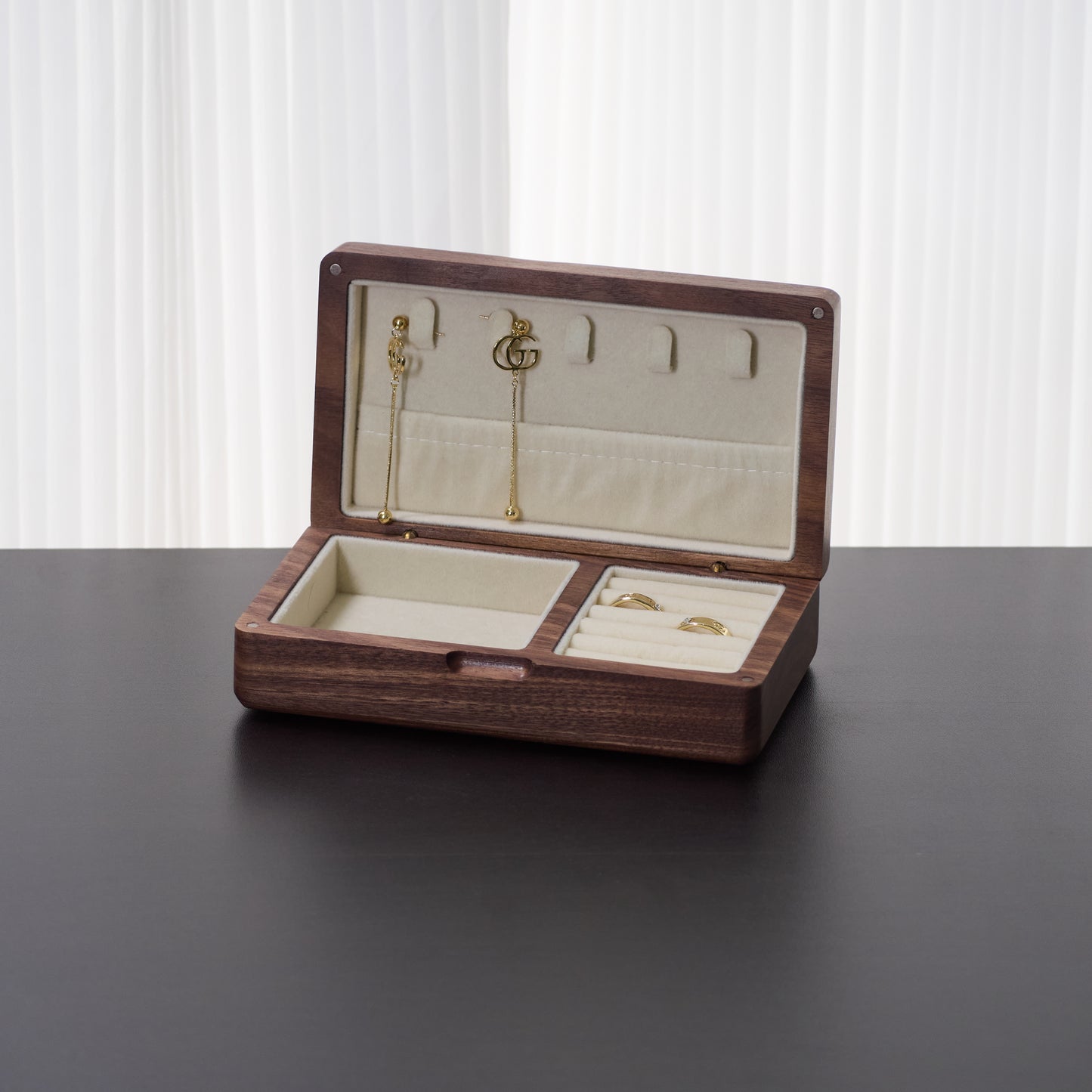 Portable handmade Walnut Wooden Jewelry Box