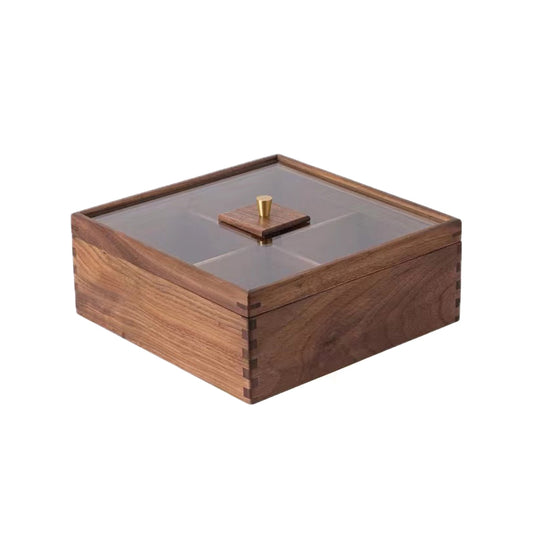 Luxun Walnut Dry Fruit Box -  Wooden Dry fruit tray - 4 containers with Plate