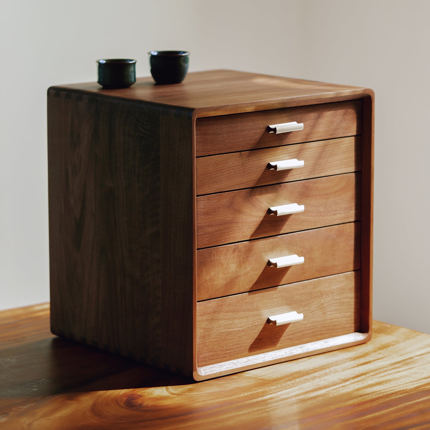 Walnut Wooden 5-Layer Storage Box with Drawer